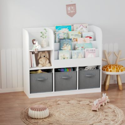 Kids Multifunctional Bookcase with Drawers (White/Gray)