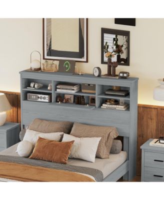 Streamdale Vintage Platform Bed with Storage Headboard and Charging