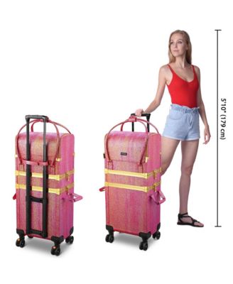 Red Gold Makeup Train Case Lockable Rolling Cosmetic Trolley Storage