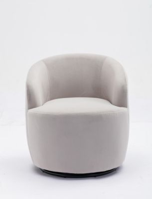 Velvet Swivel Barrel Chair with Metal Ring