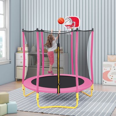 Streamdale 65" Mini Toddler Trampoline with Enclosure and Basketball Hoop