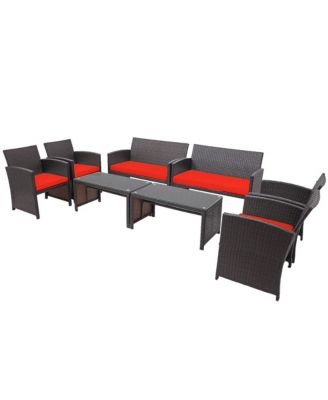 8PCS Patio Rattan Furniture Set Cushioned Chair Sofa Coffee Table