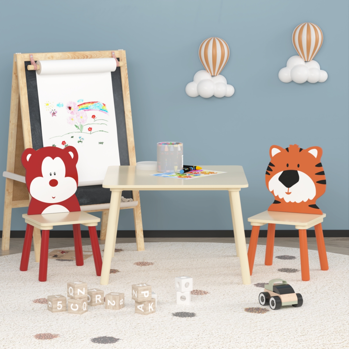 Streamdale Furniture Kids Wooden Table & Chair Set (Bear Tiger)