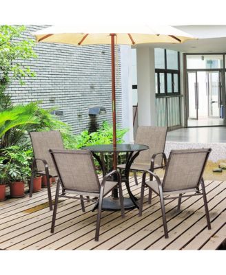 Set of 2 Patio Chairs Dining Chairs w/ Steel Frame Yard Outdoor Beige