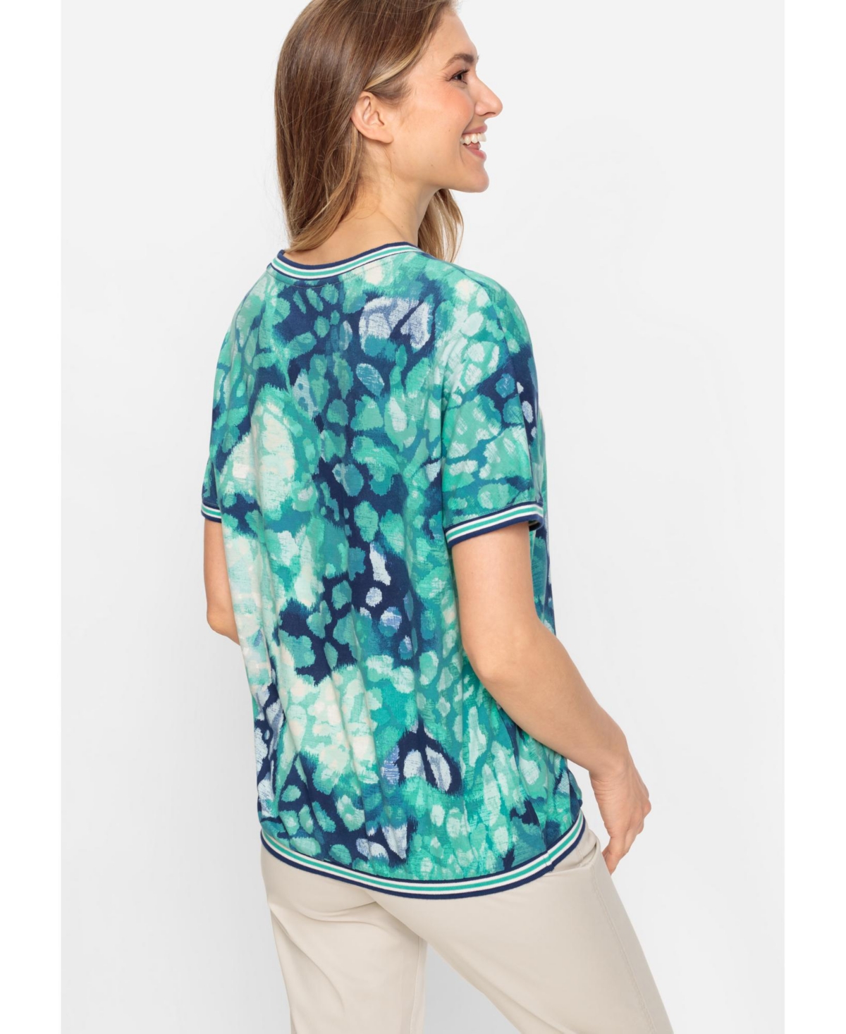 Olsen Women's Viscose Blend Short Sleeve Water Print T-Shirt