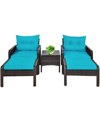 5 PCS Patio Rattan Furniture Set Sofa Ottoman Table Cushioned