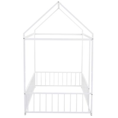 Twin Metal House Bed with Fence