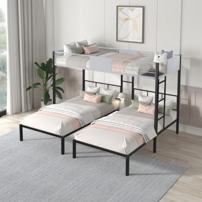  3-in-1 Bunk Bed Sturdy Metal Frame, Wood Slats