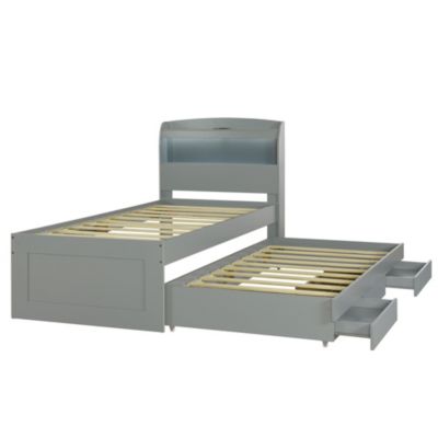 Streamdale Twin XL Bed w/ LED Headboard, Storage, Trundle, Drawers