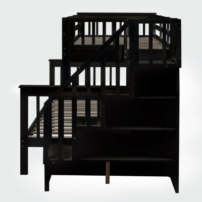 Streamdale Espresso Twin-Over-Full Bunk Bed with Storage and Trundle