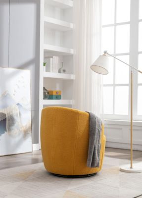 Teddy Fabric Swivel Barrel Chair with Metal Ring