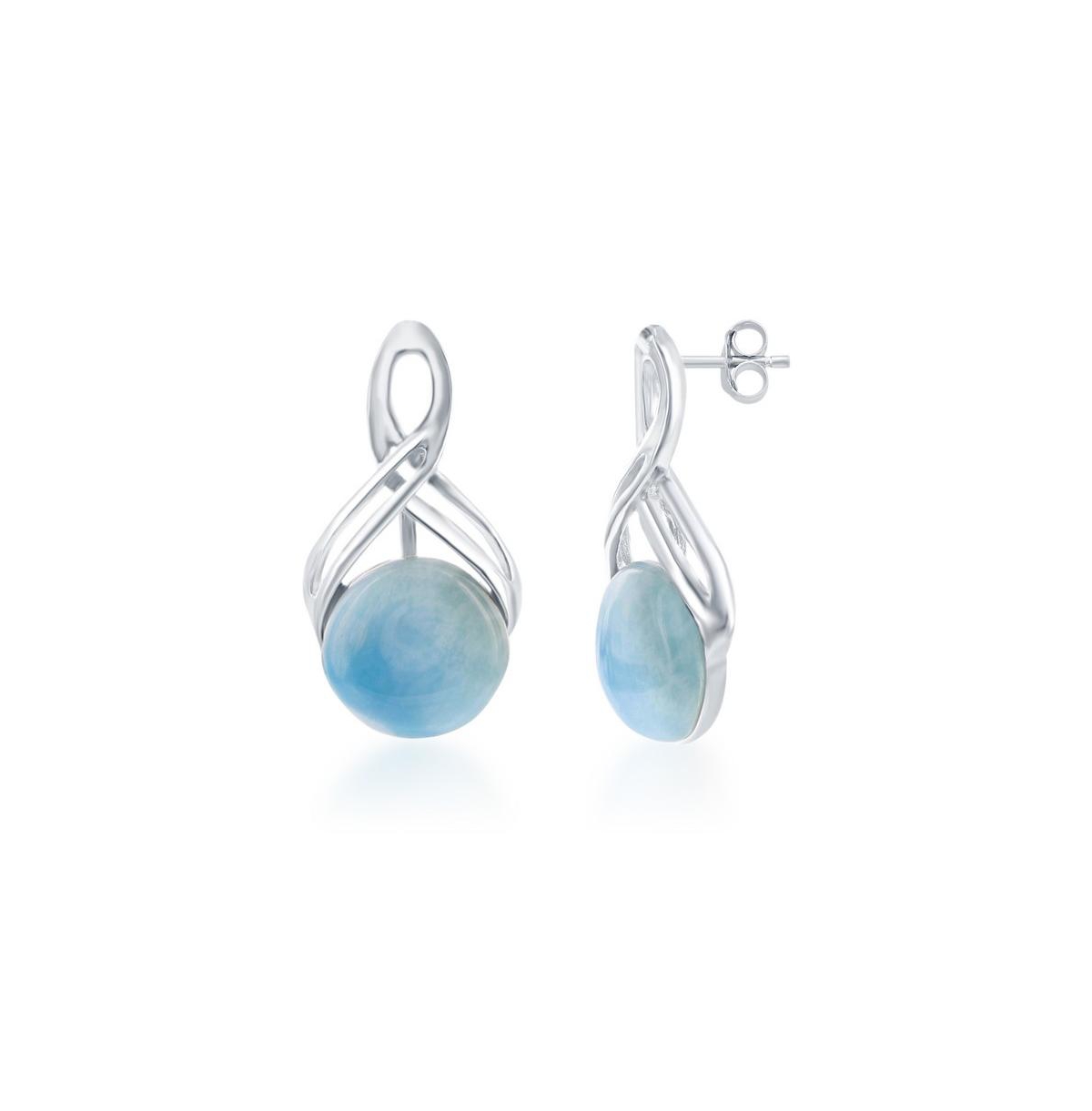 Sterling Silver Half Infinity Design Round Larimar Dangle Earrings - Blue