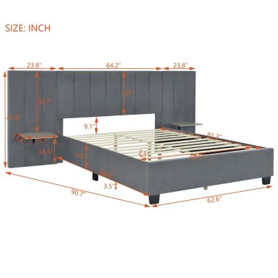 Streamdale Queen Velvet Platform Bed with Headboard