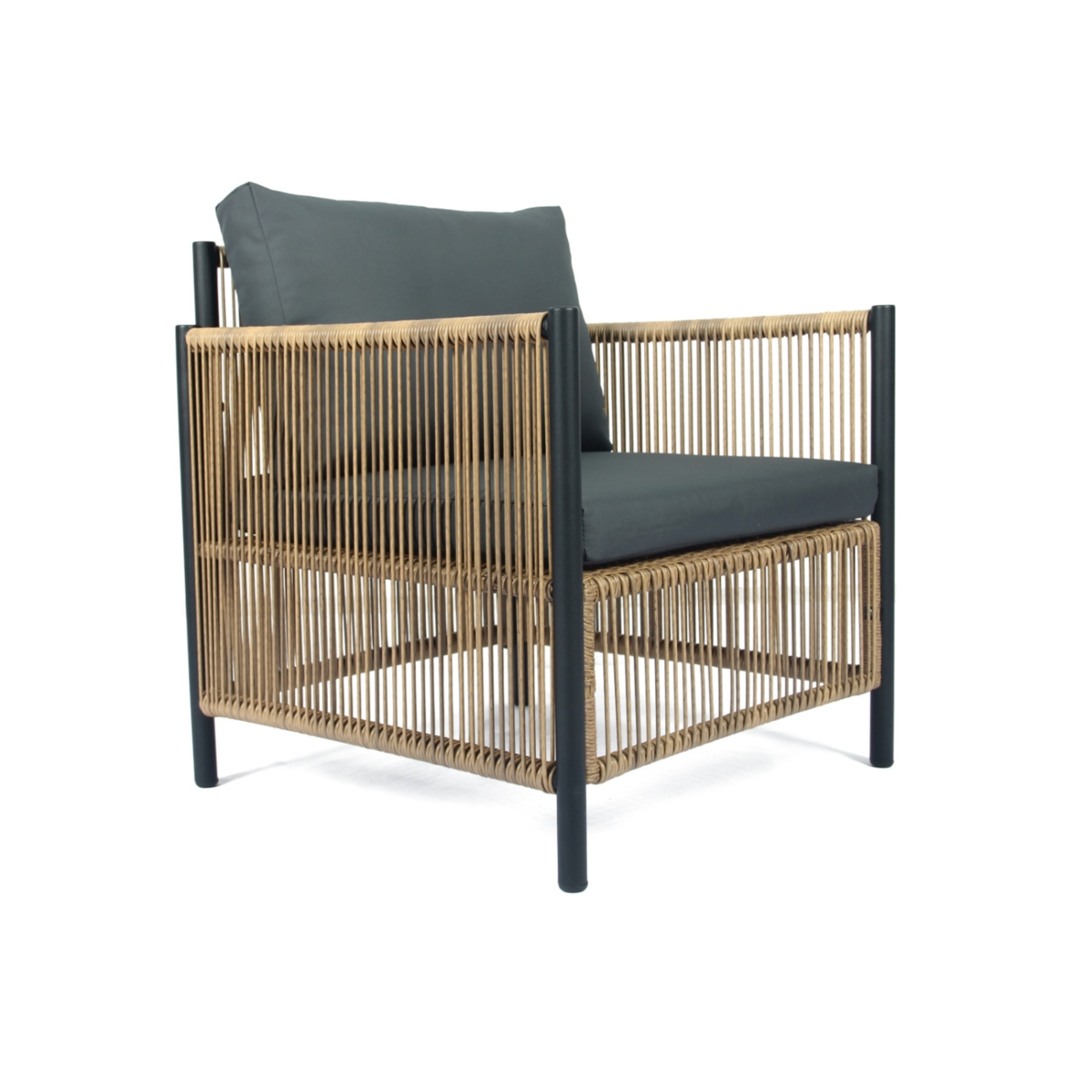 Simplie Fun Outdoor Brown Pe Wicker Sofa Set-2 Pieces Single Sofa with Grey Cushion