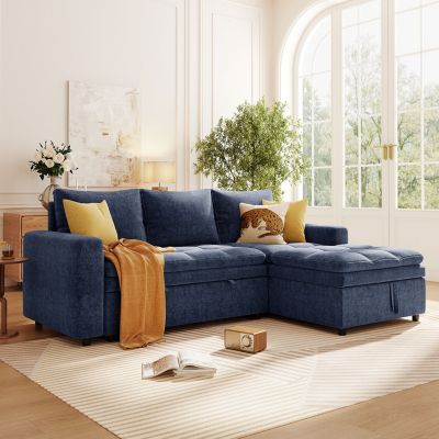  Modern Chenille Fabric Corner Sofa Bed with Storage