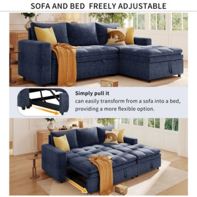  Modern Chenille Fabric Corner Sofa Bed with Storage
