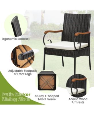Outdoor PE Wicker Chair with Acacia Wood Armrests-Set of 4