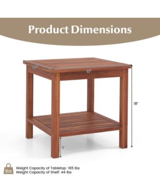 Double-Tier Acacia Wood Patio Side Table with Slatted Tabletop and Shelf