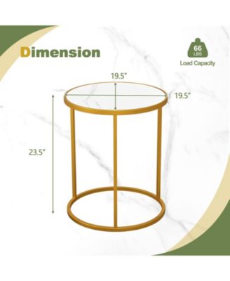 Set of 2 Round Side Tables with Marble Top and Gold Metal Frame for Living Room