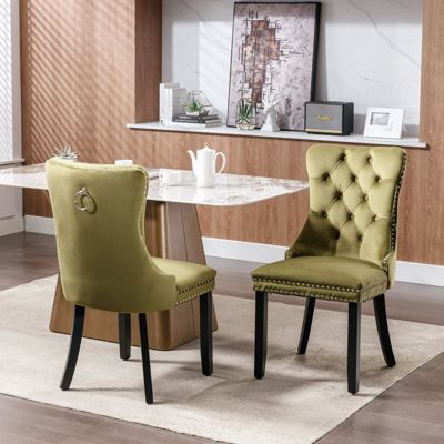 2-PCS Contemporary Velvet Olive-Green  Dining Chairs