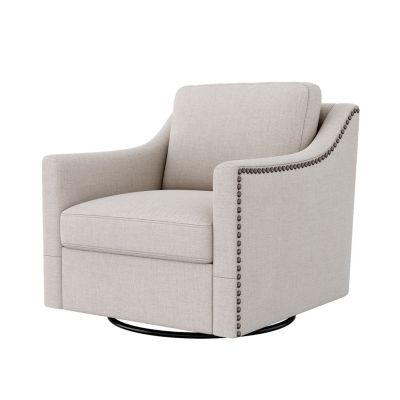 Streamdale Swivel Armchair in Cotton Linen with Brass Accents