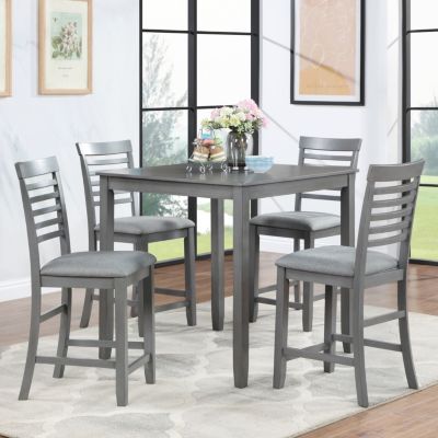 Elegant 5-Pc Solid Wood Counter Height Dining Table Set
