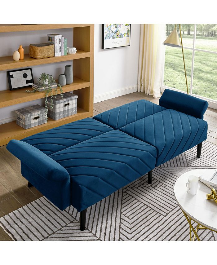 Simplie Fun Velvet Futon Couch Convertible Folding Sofa Bed Tufted