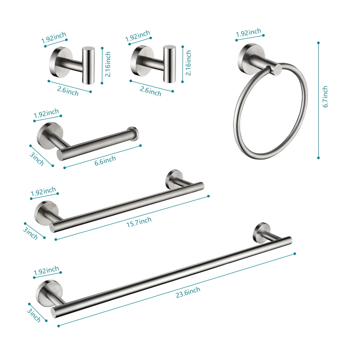 Streamdale Furniture 6 Piece Stainless Steel Bathroom Towel Rack Set Wall Mount