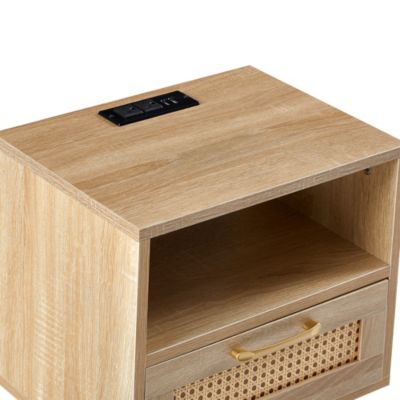Modern Nightstand with Outlet, USB, Drawer