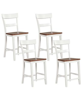 Wooden Bar Stool Set of 4 Bar Chairs with LVL Rubber Wood Frame, Backrest, Footrest