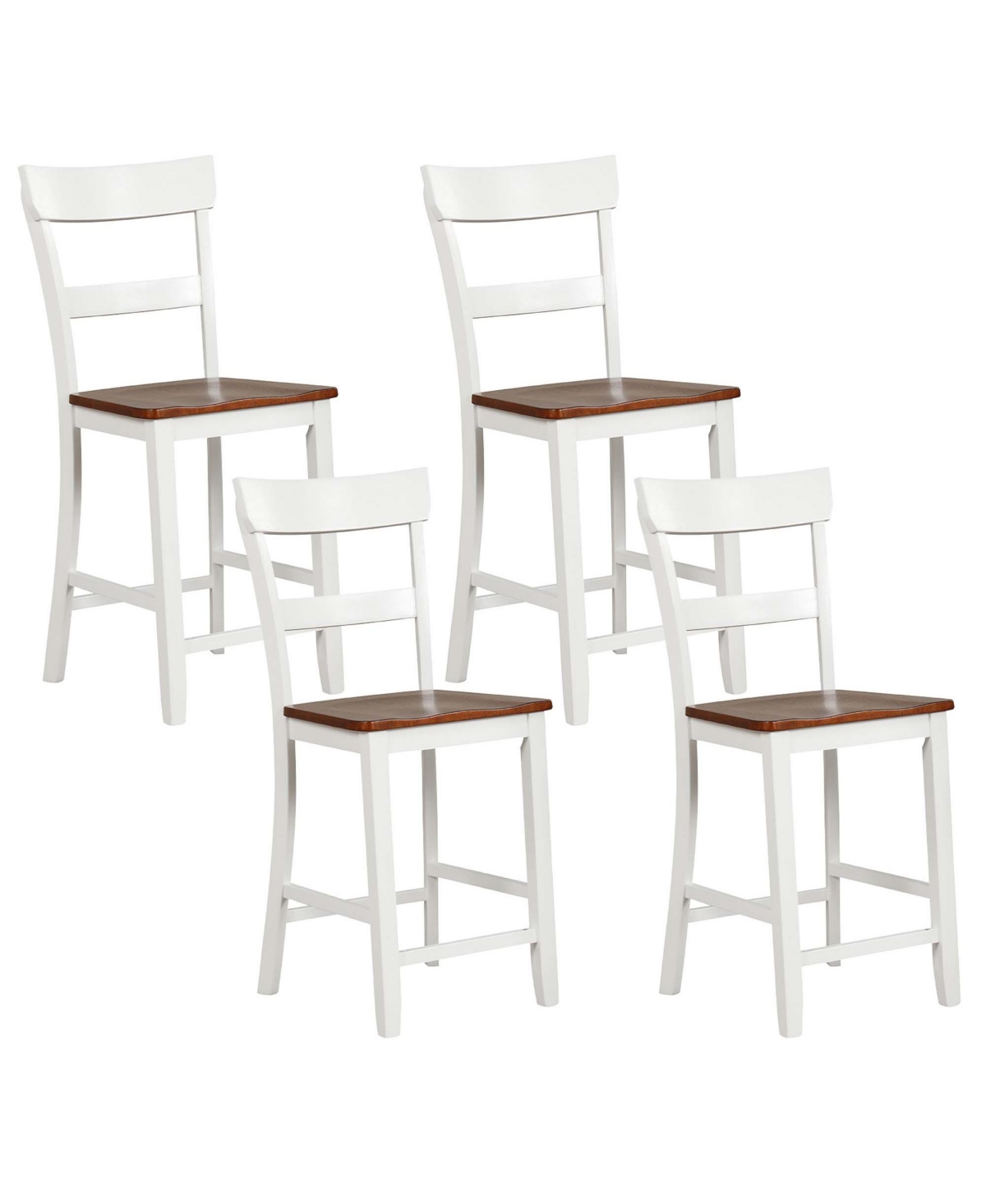 Costway Wooden Bar Stool Set of 4 Bar Chairs with Lvl Rubber Wood Frame, Backrest, Footrest