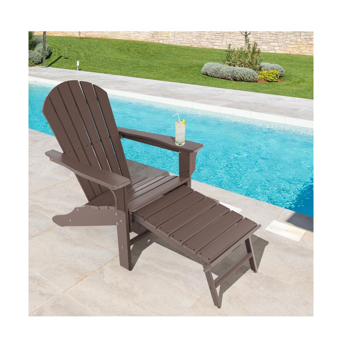 Slickblue Patio Hdpe Adirondack Chair with Retractable Ottoman