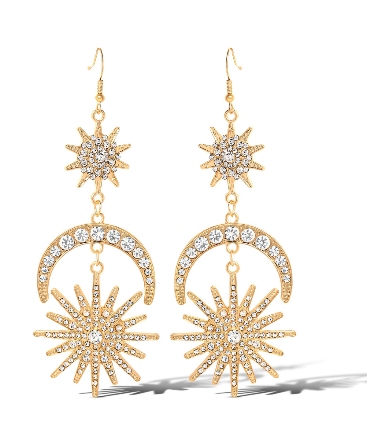 Jessica Simpson Flash Yellow Gold Plated Crystal Cresent Moon and Sun Drop Earrings