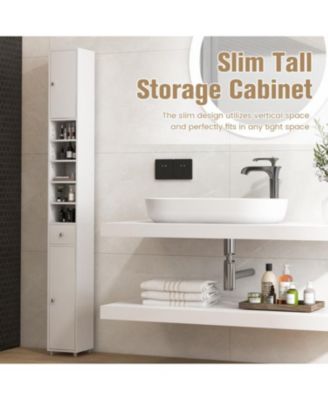 Freestanding Slim Bathroom Cabinet with Drawer and Adjustable Shelves
