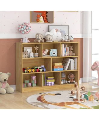 8 Cube 3-Tier Open Wooden Bookshelf Toy Storage Organizer with Anti-toppling Kits