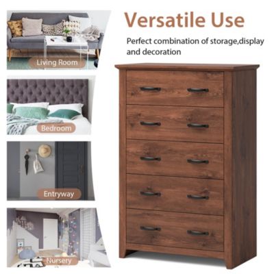 5 Drawer Chest Storage Dresser Tall Cabinet Organizer Bedroom Hallway