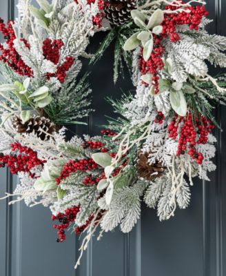 24 D Christmas Flocked Pinecone Berry Wreath