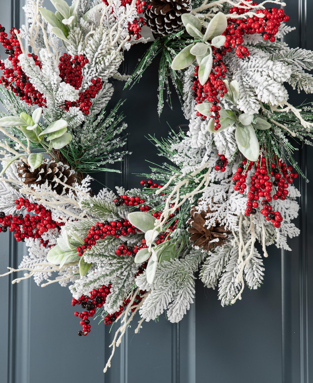 Glitzhome 24 D Christmas Flocked Pinecone Berry Wreath