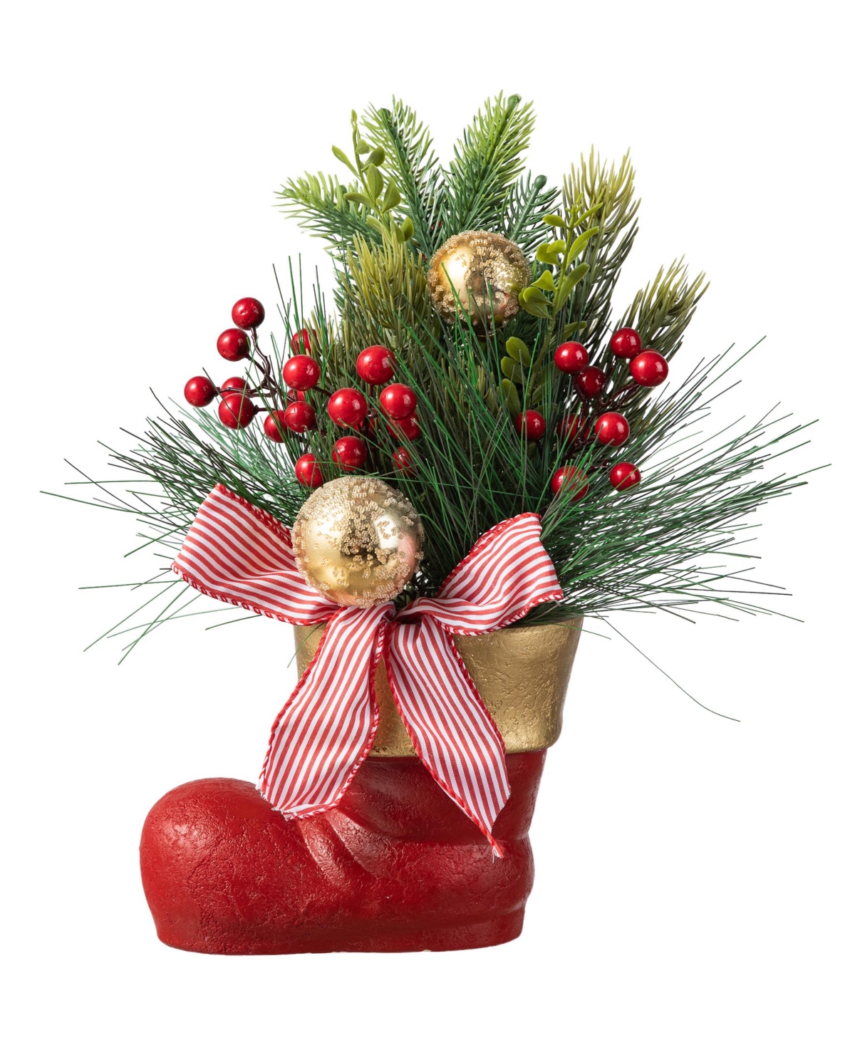Glitzhome 14 H Christmas Red Boot With Pine Needle Berry Centerpiece In Multi