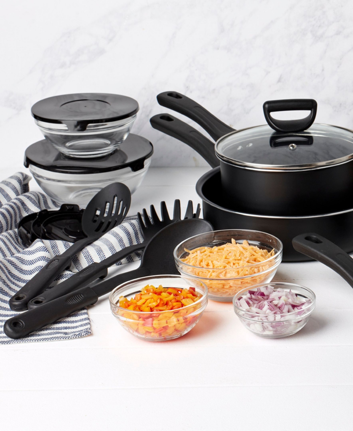 Basic Essentials 32-pc. Nonstick Aluminum Cookware Set In Black