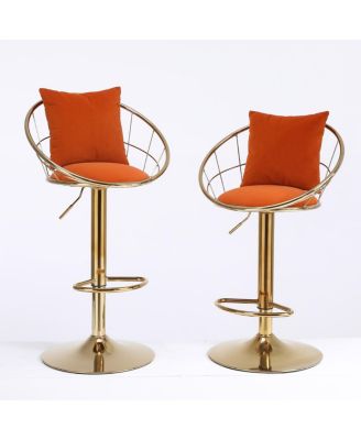 Velvet Bar Chair, Pure Gold Plated, Unique Design, 360 Degree Height