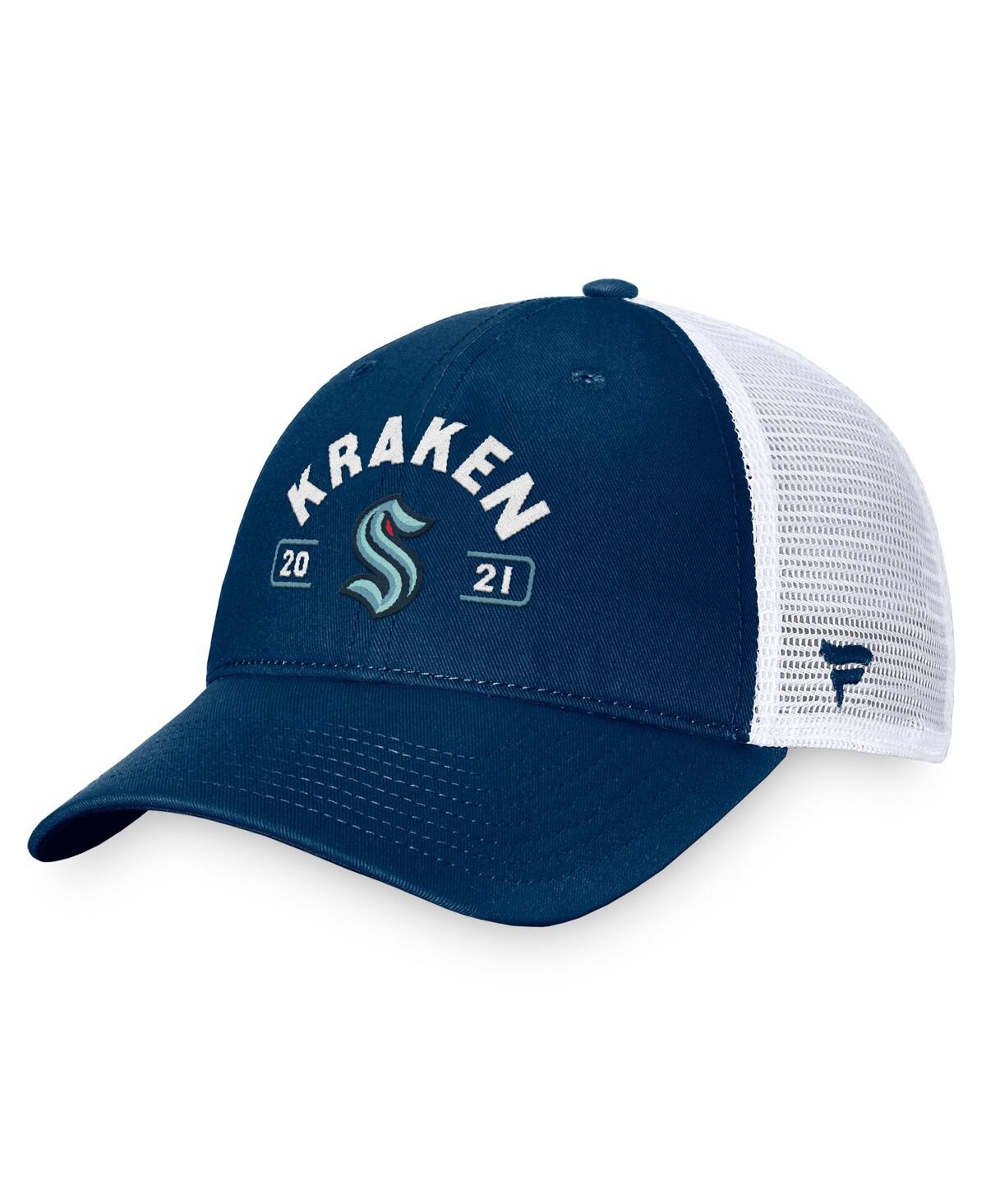 Fanatics Men's Deep Sea Blue/white Seattle Kraken Free Kick Trucker Adjustable Hat In Navy,white