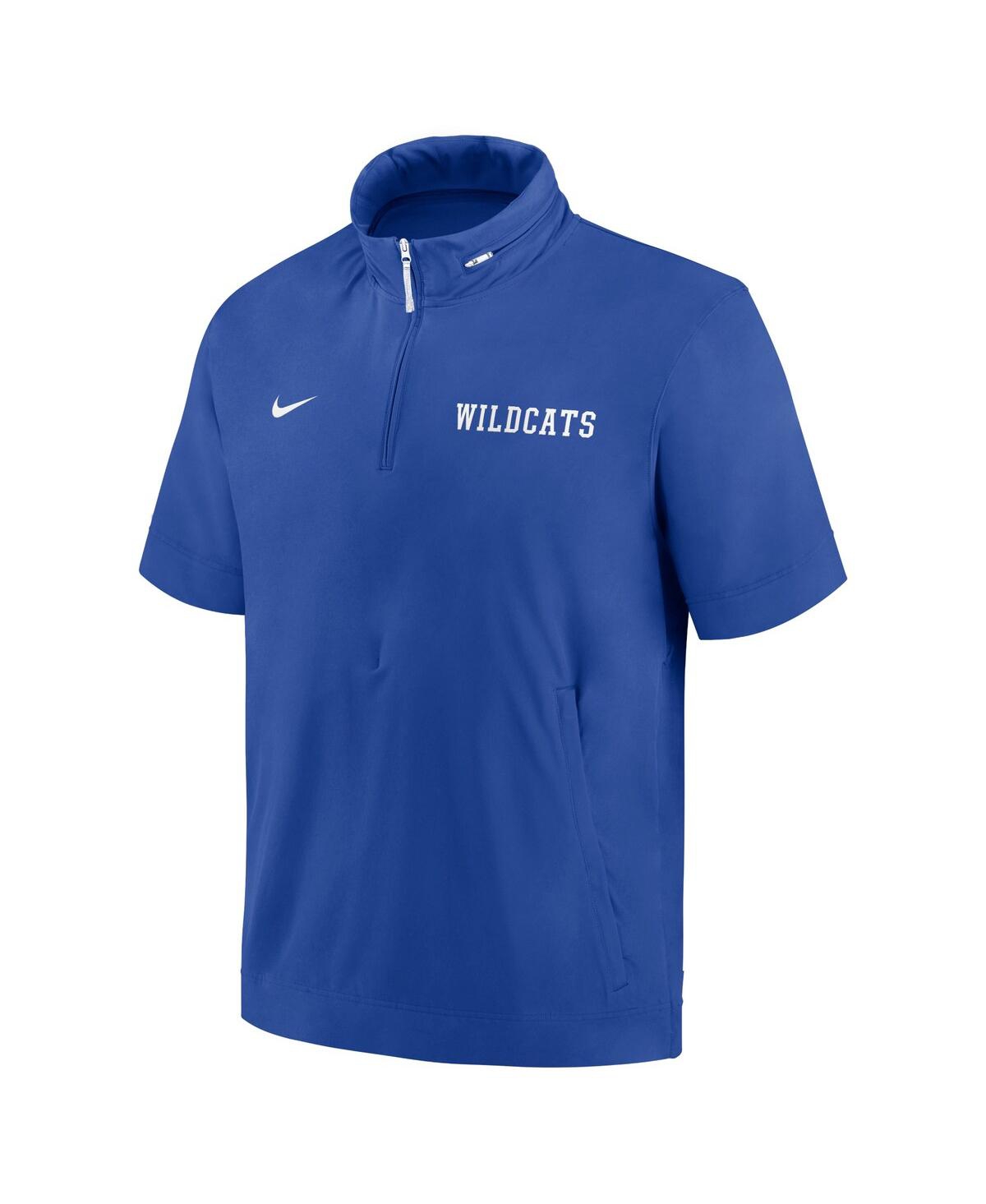 Nike Men'sKentucky Wildcats 2024 Sideline Coach Short Sleeve Half-Zip Hoodie Jacket - Royal, White