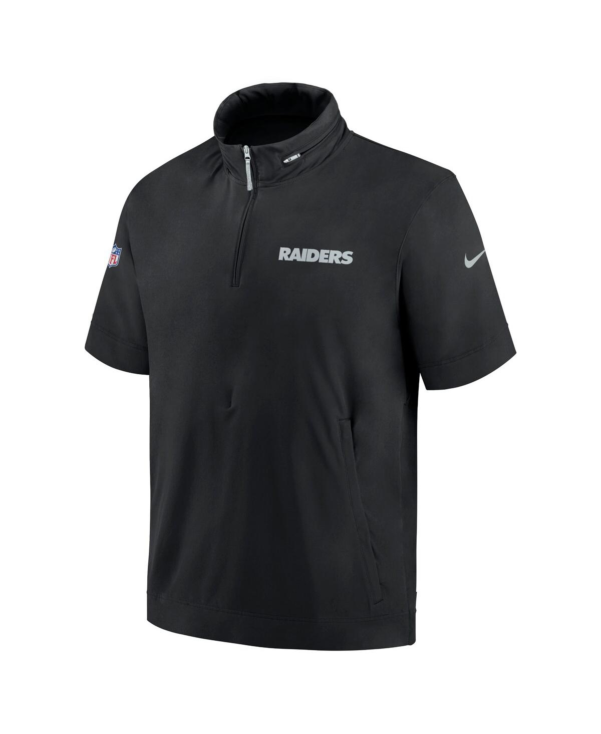Nike Men'sLas Vegas Raiders 2024 Sideline Coach Short Sleeve Half-Zip Hoodie Jacket - Black, Silver
