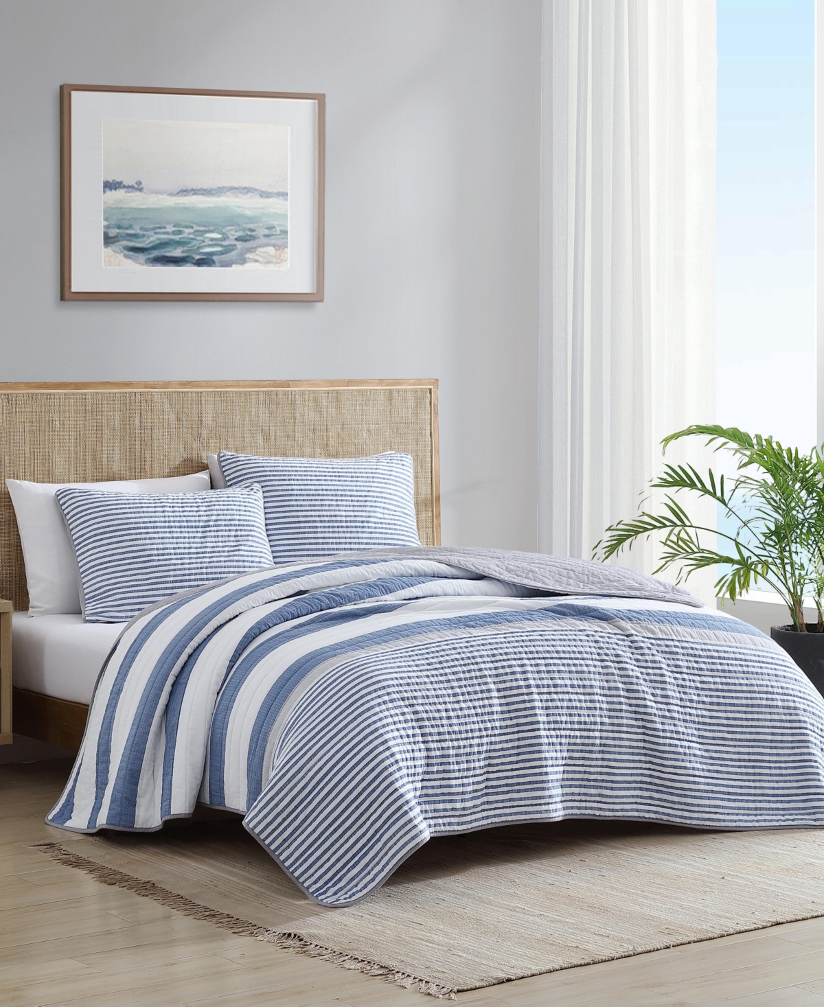 Nautica Fairwater Reversible Cotton Quilt Set In Blue