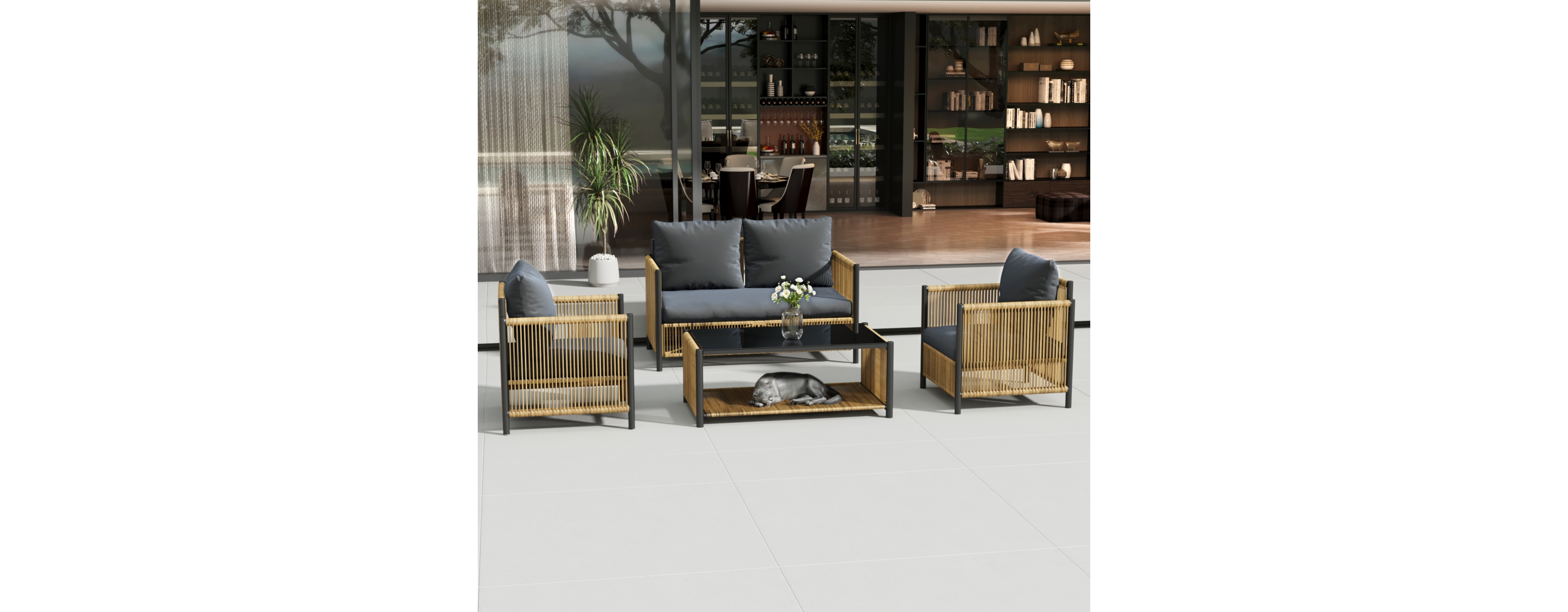 Streamdale Furniture Patio 4 Pieces Brown Pe Wicker Sofa Set with Grey Cushion