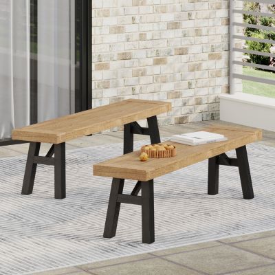 Rustic Acacia Wood Bench Set with Slat Design and Two-Toned Finish