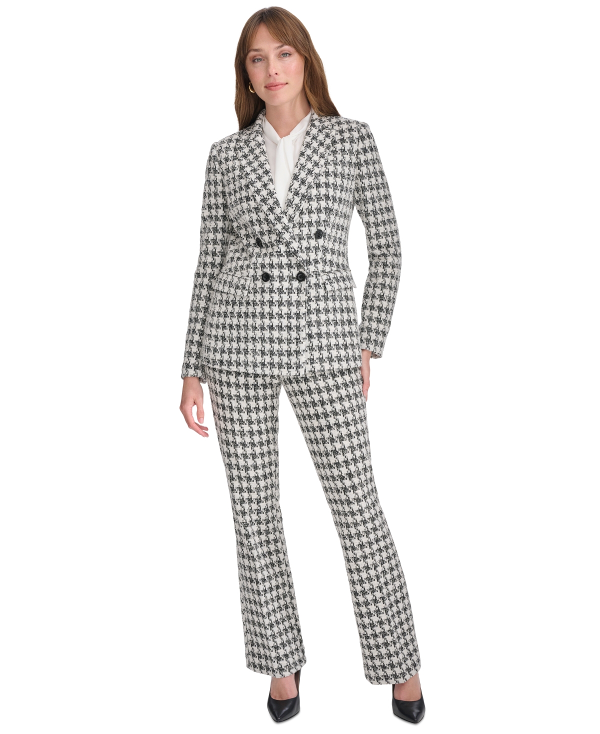 Tommy Hilfiger Women's Houndstooth Double-Breasted Jacket -pearl