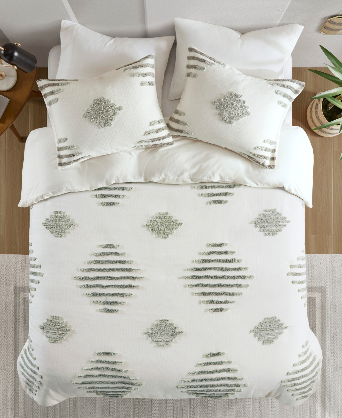 Ink+ivy Tahli Tufted Chenille 3-pc. Duvet Cover Set, Full/queen In Green,ivory