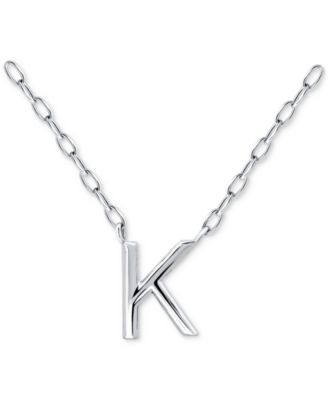 Initial K Pendant Necklace in Sterling Silver, 16" + 2" extender